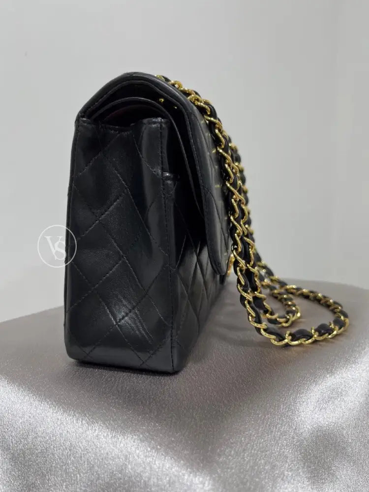 Chanel 90S Black Lambskin Quilted Classic Flap Bag Medium In 24K Ghw