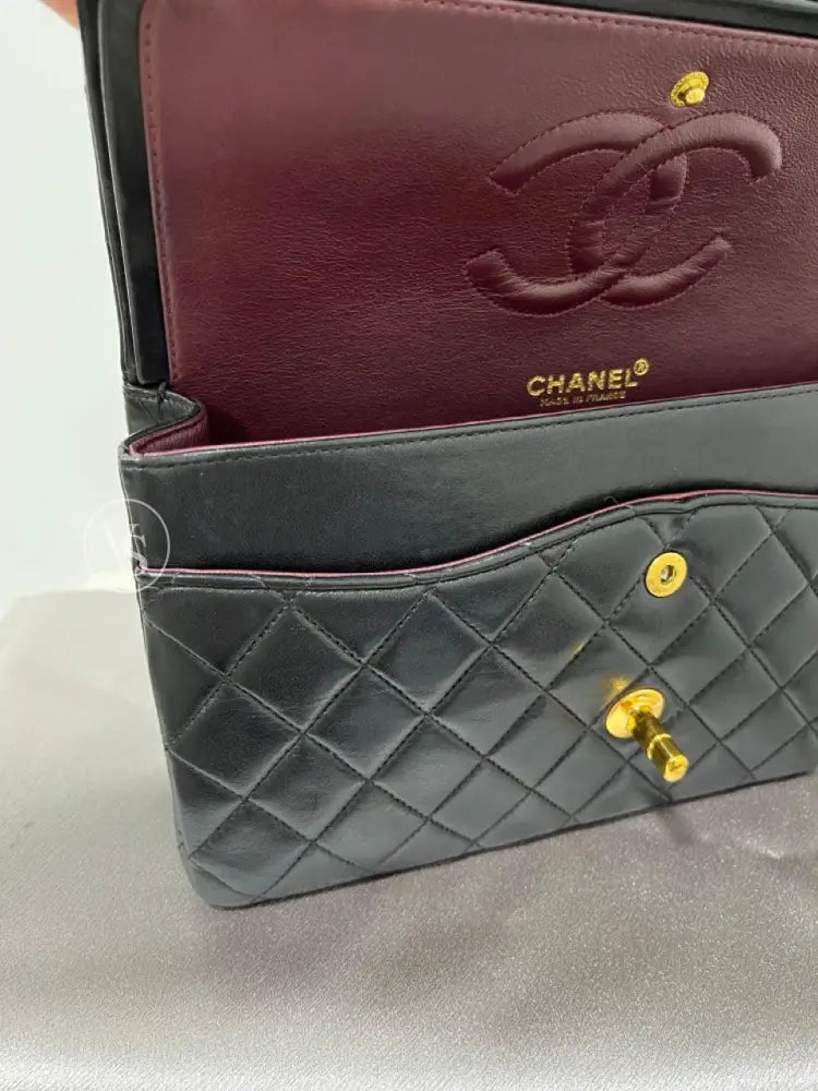 Chanel 90S Black Lambskin Quilted Classic Flap Bag Medium In 24K Ghw