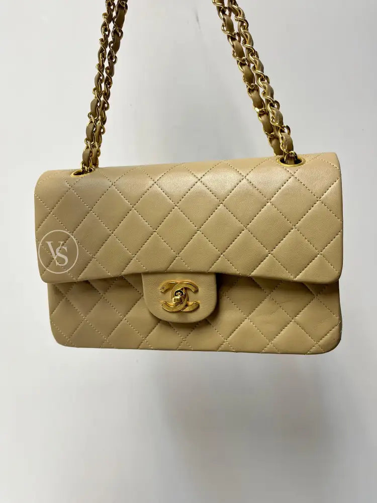 Chanel Beige Lambskin Classic Flap Bag Small In 24K Ghw