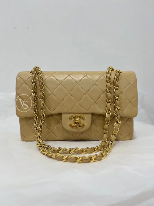 CHANEL Beige Lambskin Classic Quilted Flap Bag Small in 24k GHW