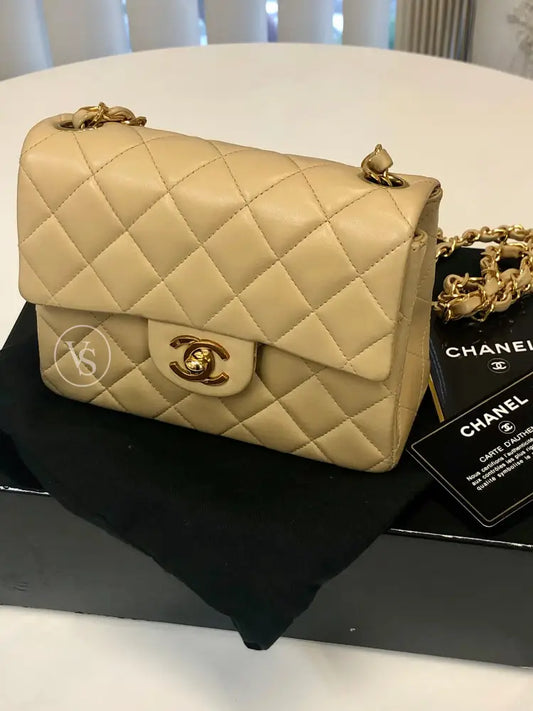 Chanel Beige Lambskin Mini Square Crossbody Bag In 24K Ghw