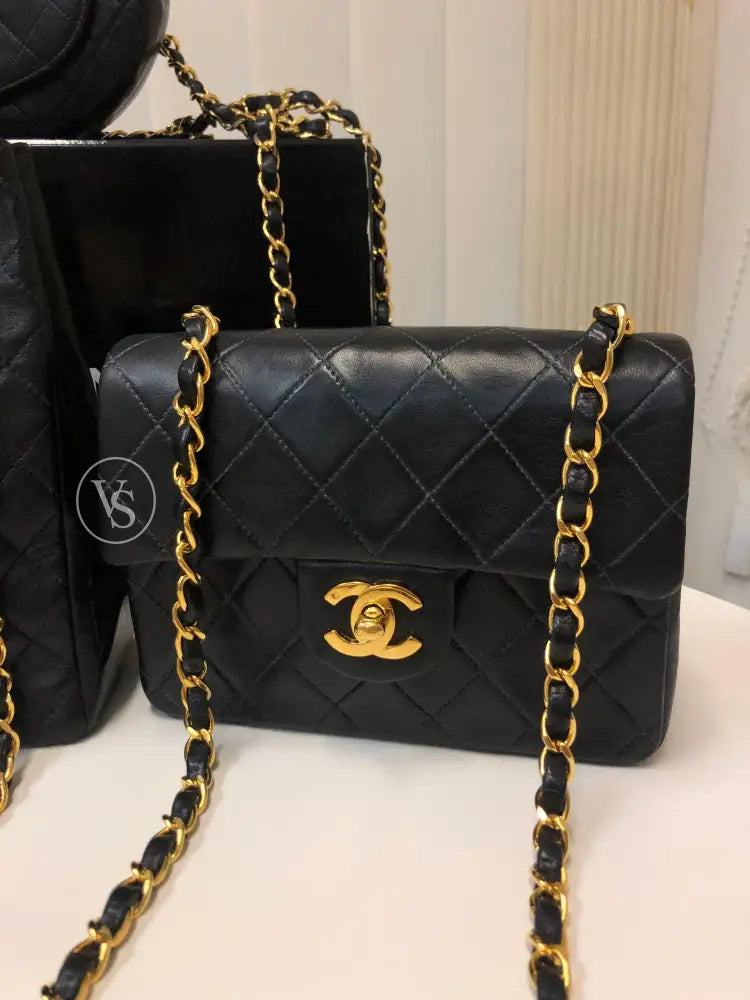 Chanel Black Lambskin Mini Square Crossbody Bag In 24K Ghw