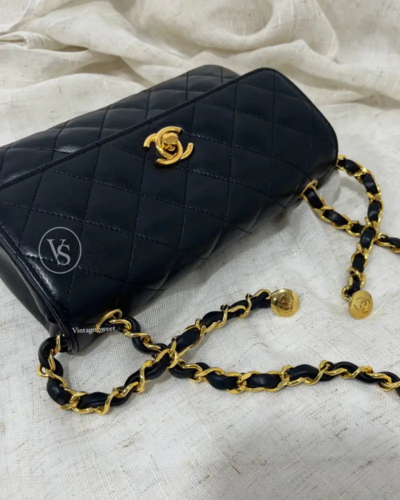 Chanel Black Lambskin Quilted Mini CF Crossbody Bag in 24k Gold Hardwares