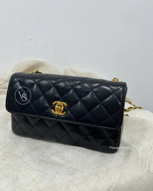 Chanel Black Lambskin Quilted Mini CF Crossbody Bag in 24k Gold Hardwares