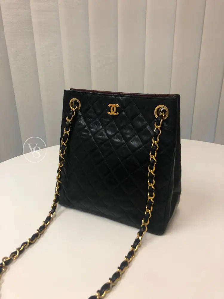 Chanel Black Lambskin Quilted Shoulder Bag In 24K Ghw