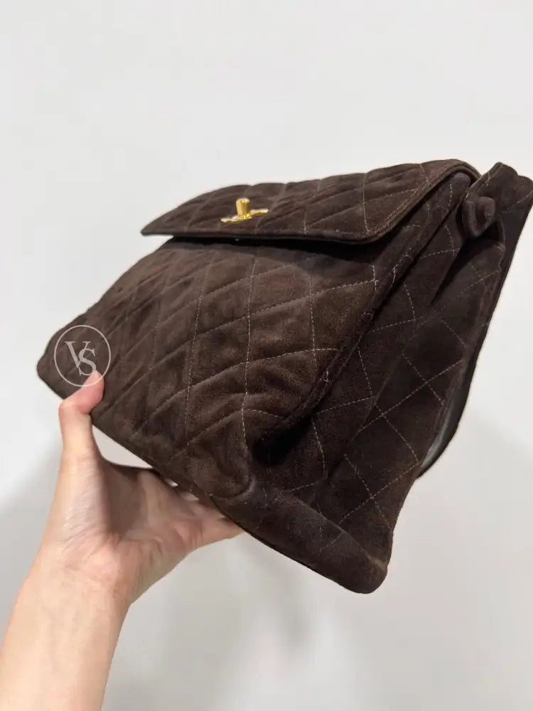 Chanel Brown Suede Quilted Kelly Shoulder Bag In 24K Ghw