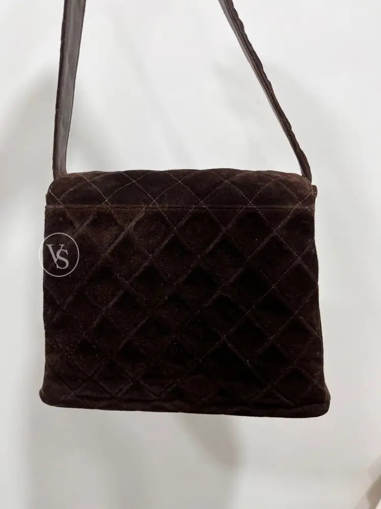 Chanel Brown Suede Quilted Kelly Shoulder Bag In 24K Ghw