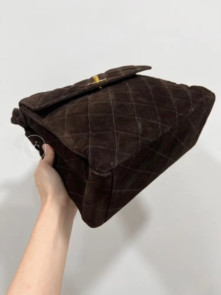 Chanel Brown Suede Quilted Kelly Shoulder Bag In 24K Ghw