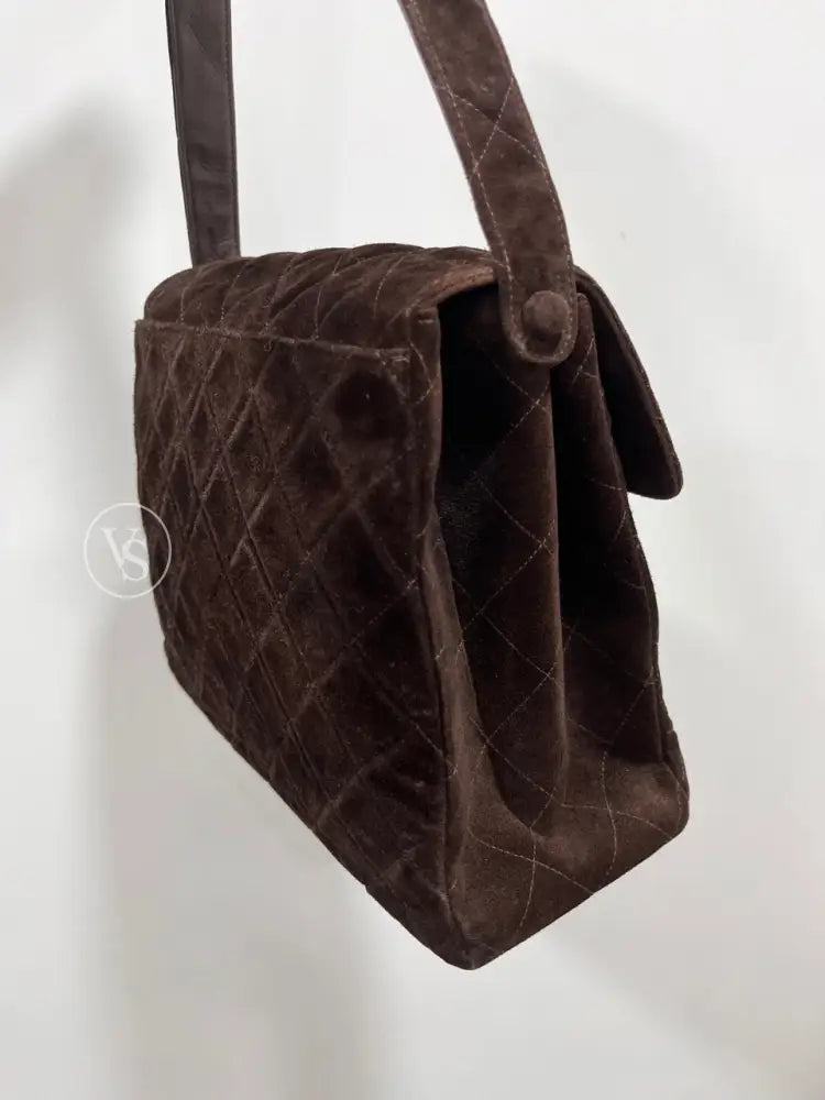 Chanel Brown Suede Quilted Kelly Shoulder Bag In 24K Ghw