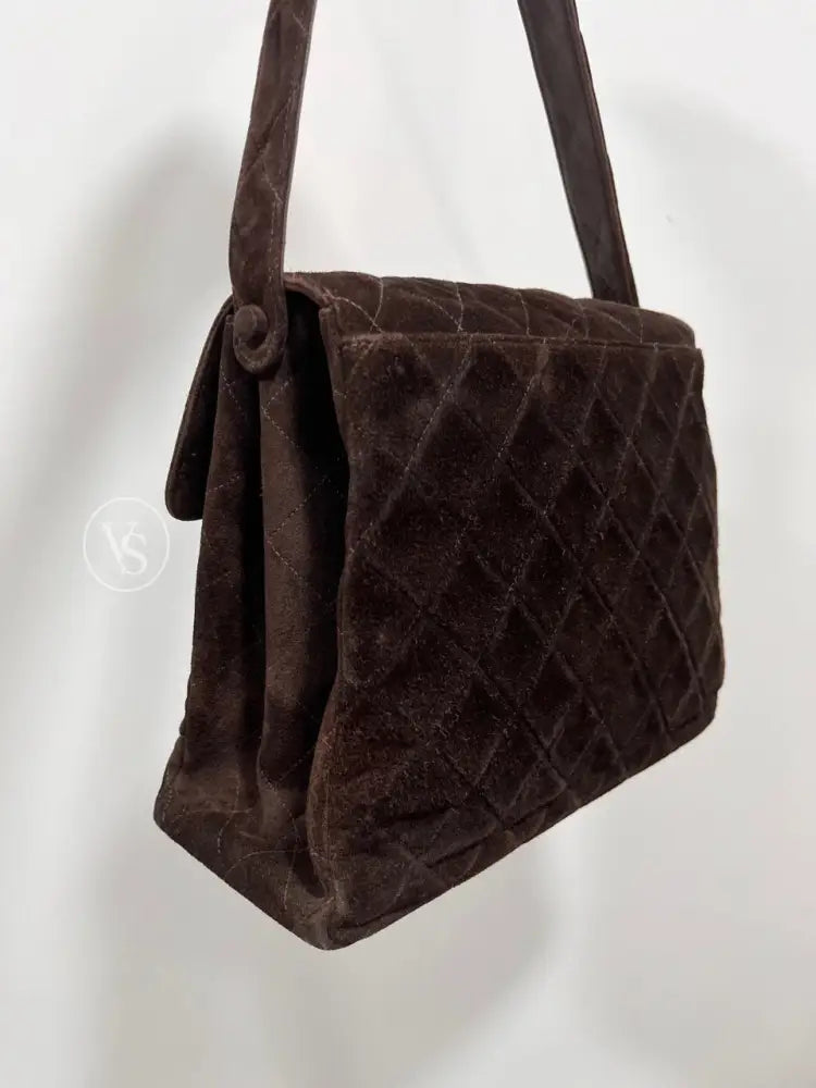 Chanel Brown Suede Quilted Kelly Shoulder Bag In 24K Ghw