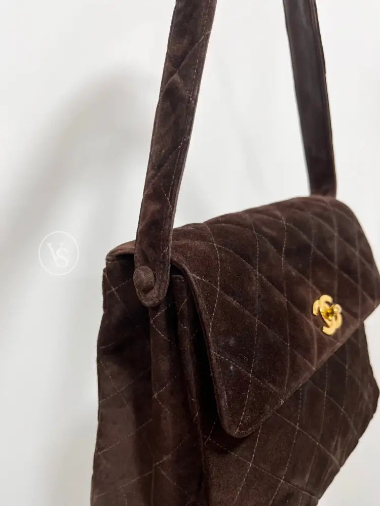 Chanel Brown Suede Quilted Kelly Shoulder Bag In 24K Ghw