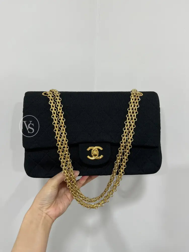 (Balance) Chanel Jersey Classic Flap Cf Medium Shoulder Bag With 24K Gold Plated Mademoiselle Chain