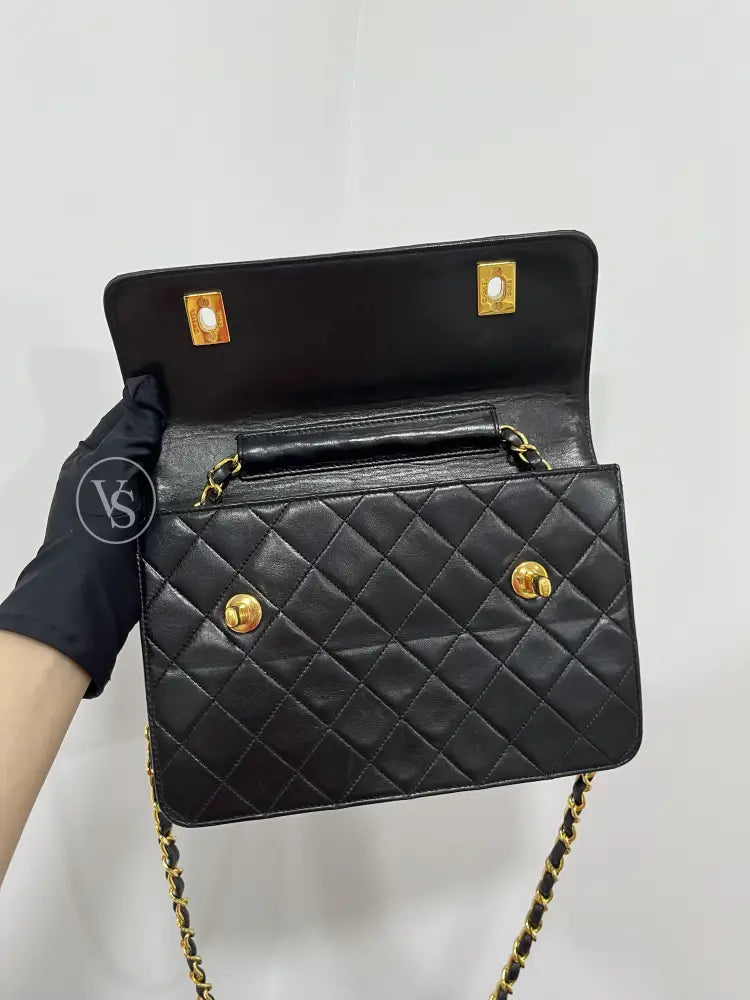 Chanel Lambskin Double Cc Turnlock Briefcase Handle Shoulder Bag