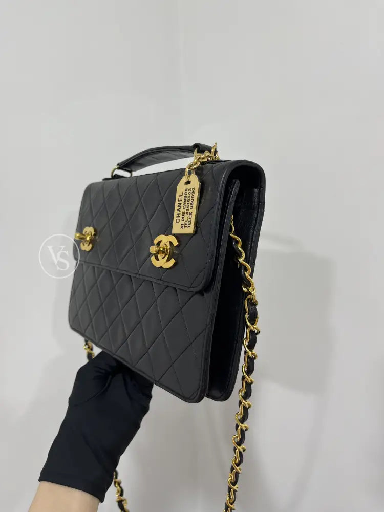 Chanel Lambskin Double Cc Turnlock Briefcase Handle Shoulder Bag