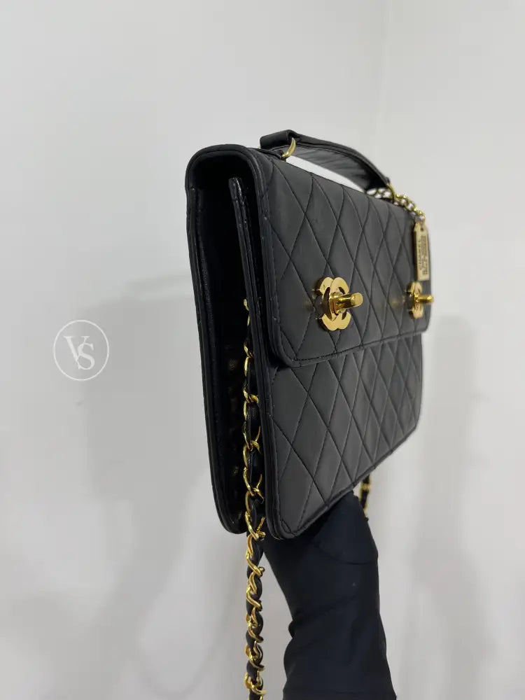 Chanel Lambskin Double Cc Turnlock Briefcase Handle Shoulder Bag