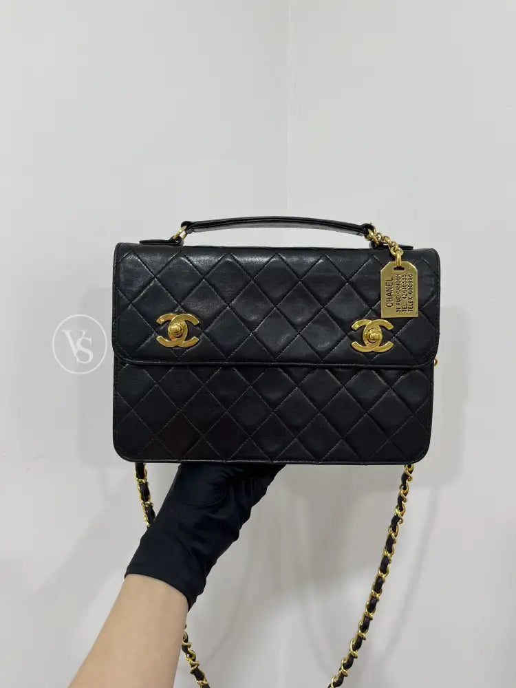 Chanel Lambskin Double Cc Turnlock Briefcase Handle Shoulder Bag