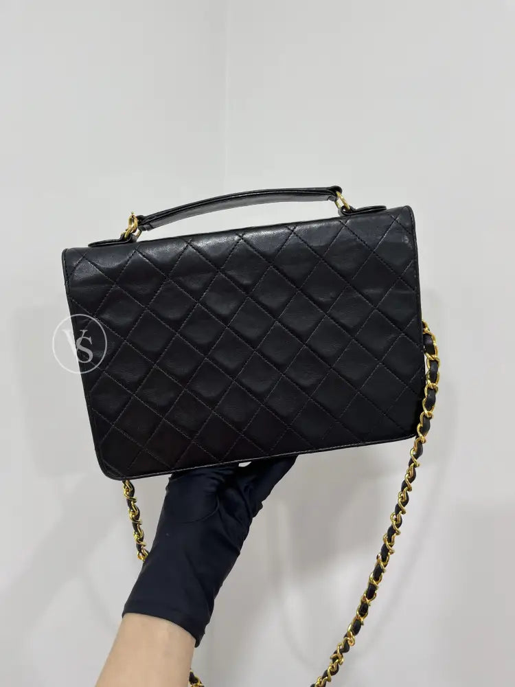 Chanel Lambskin Double Cc Turnlock Briefcase Handle Shoulder Bag