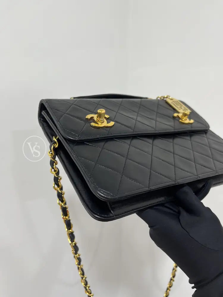 Chanel Lambskin Double Cc Turnlock Briefcase Handle Shoulder Bag