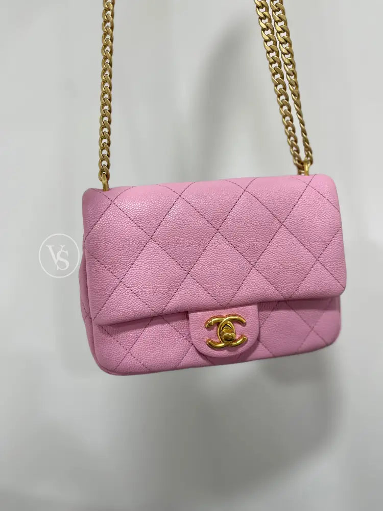 CHANEL Pink Caviar 23P Heart Crush Adjustable Mini Shoulder Crossbody Bag in GHW