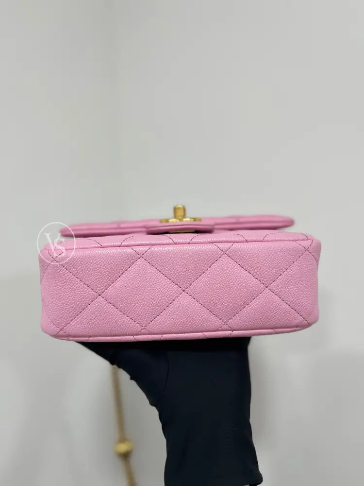 CHANEL Pink Caviar 23P Heart Crush Adjustable Mini Shoulder Crossbody Bag in GHW