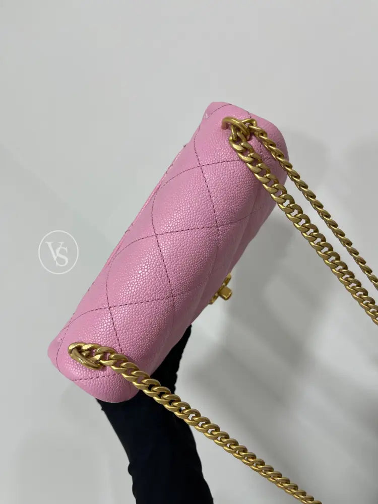CHANEL Pink Caviar 23P Heart Crush Adjustable Mini Shoulder Crossbody Bag in GHW