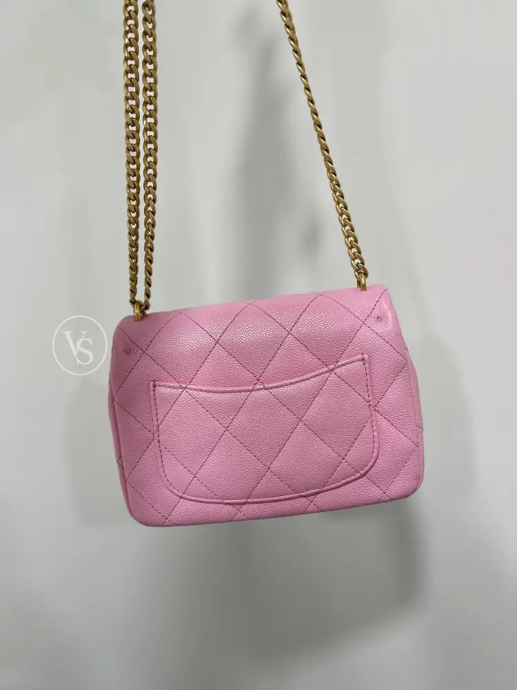 CHANEL Pink Caviar 23P Heart Crush Adjustable Mini Shoulder Crossbody Bag in GHW