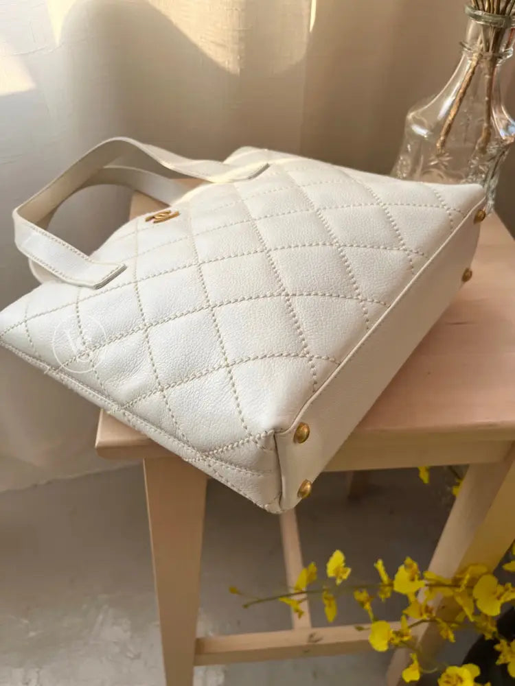 Chanel White Caviar Wild Stitch Tote Bag In 24K Ghw