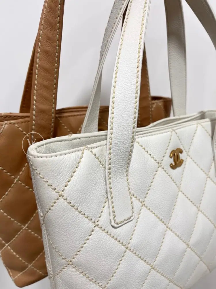 Chanel White Caviar Wild Stitch Tote Bag In 24K Ghw