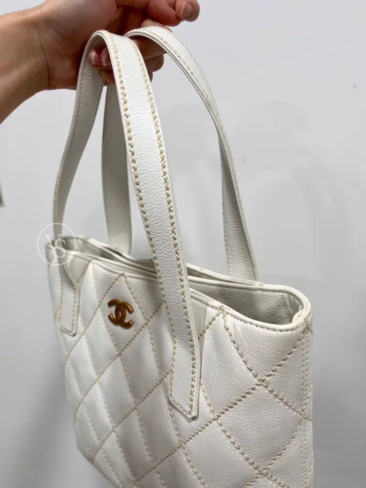 Chanel White Caviar Wild Stitch Tote Bag In 24K Ghw