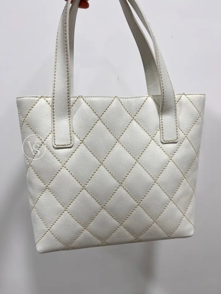 Chanel White Caviar Wild Stitch Tote Bag In 24K Ghw