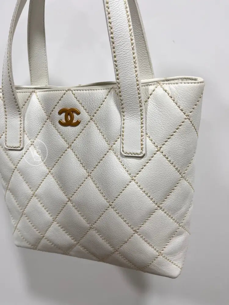 Chanel White Caviar Wild Stitch Tote Bag In 24K Ghw