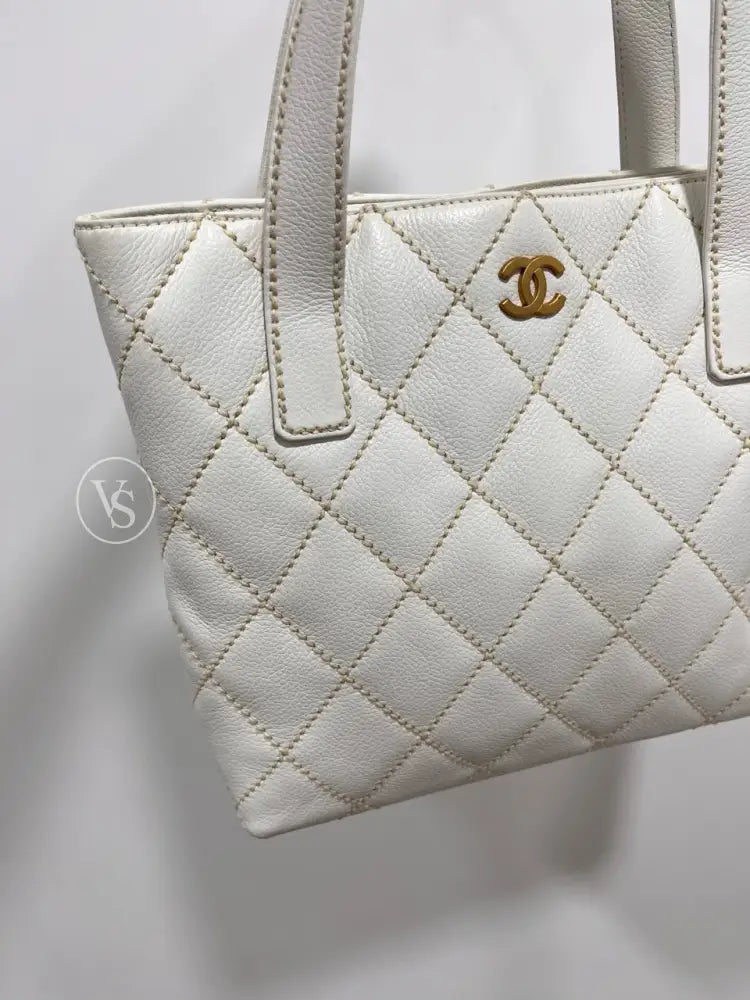 Chanel White Caviar Wild Stitch Tote Bag In 24K Ghw