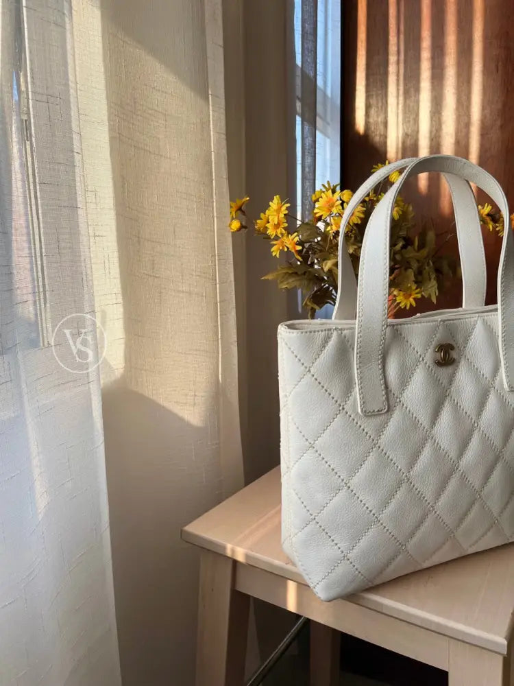 Chanel White Caviar Wild Stitch Tote Bag In 24K Ghw