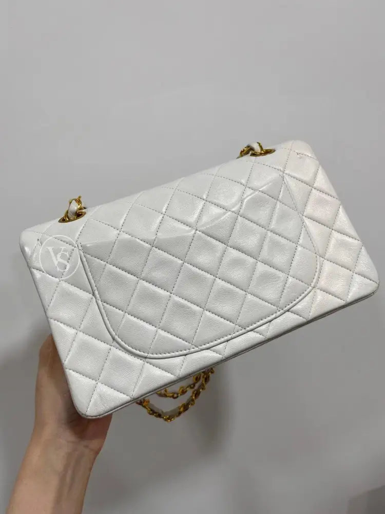 Chanel White Lambskin Classic Flap Bag Small In 24K Ghw