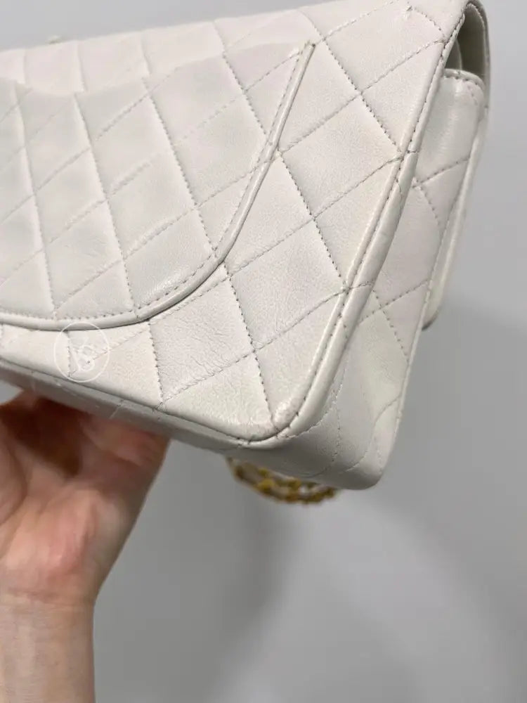 Chanel White Lambskin Classic Flap Bag Small In 24K Ghw