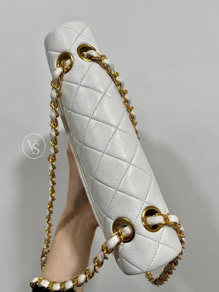 Chanel White Lambskin Classic Flap Bag Small In 24K Ghw