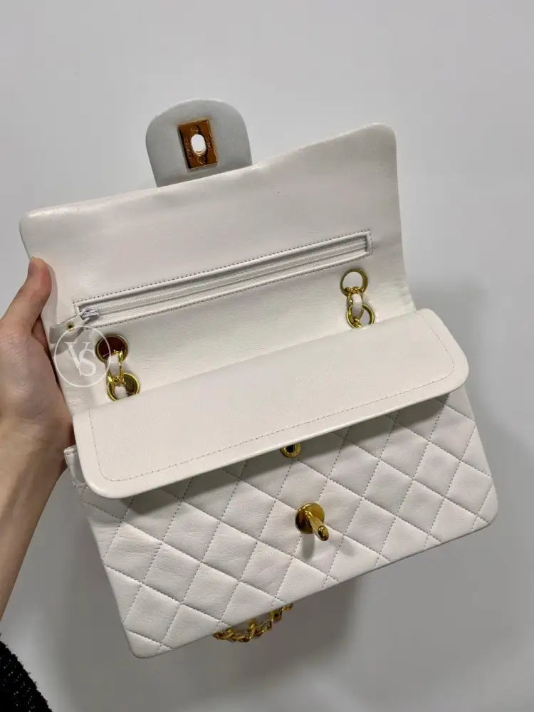 Chanel White Lambskin Classic Flap Bag Small In 24K Ghw