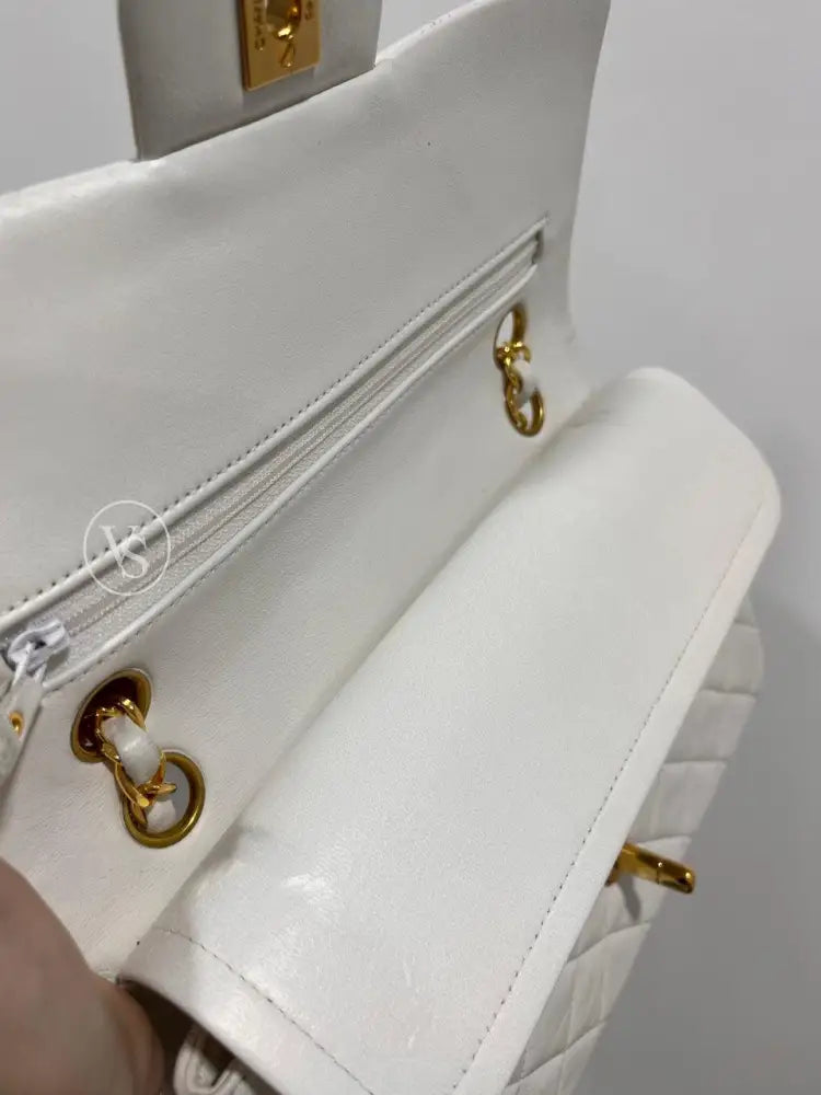 Chanel White Lambskin Classic Flap Bag Small In 24K Ghw