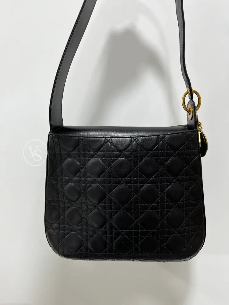 Dior Black Lambskin Cannage Hobo Tote Shoulder Bag