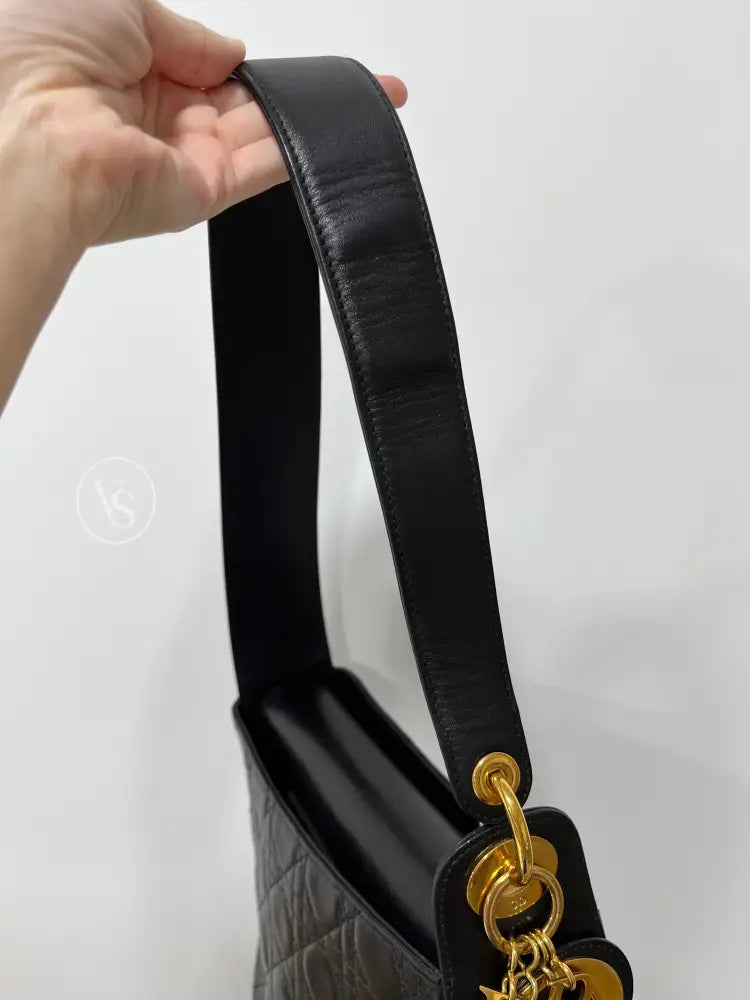 Dior Black Lambskin Cannage Hobo Tote Shoulder Bag