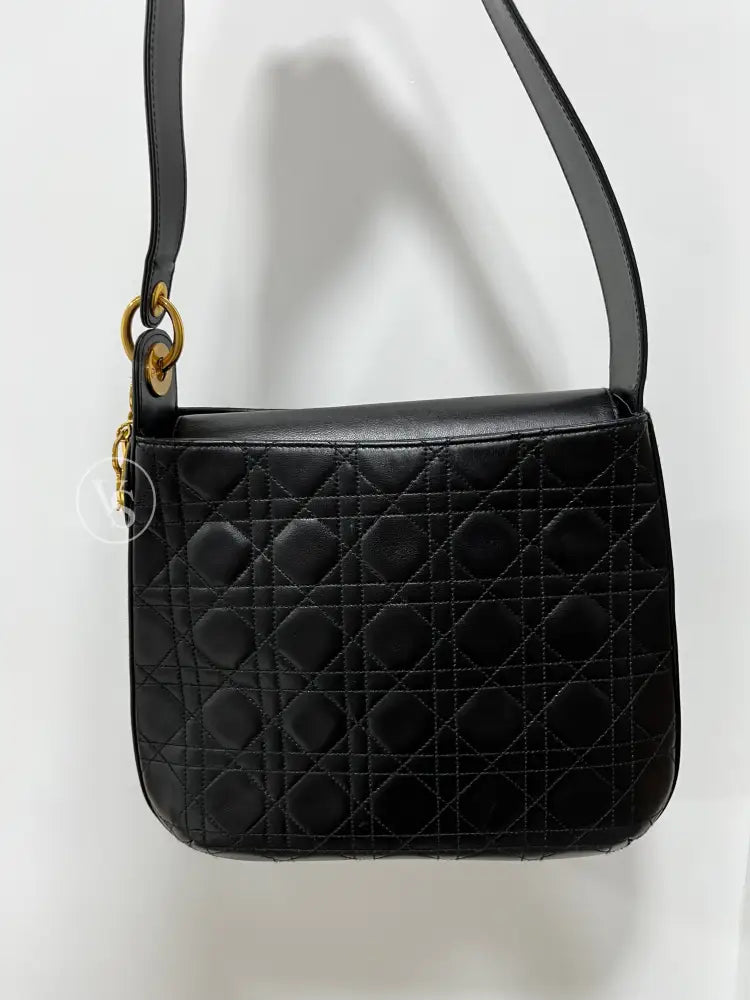 Dior Black Lambskin Cannage Hobo Tote Shoulder Bag