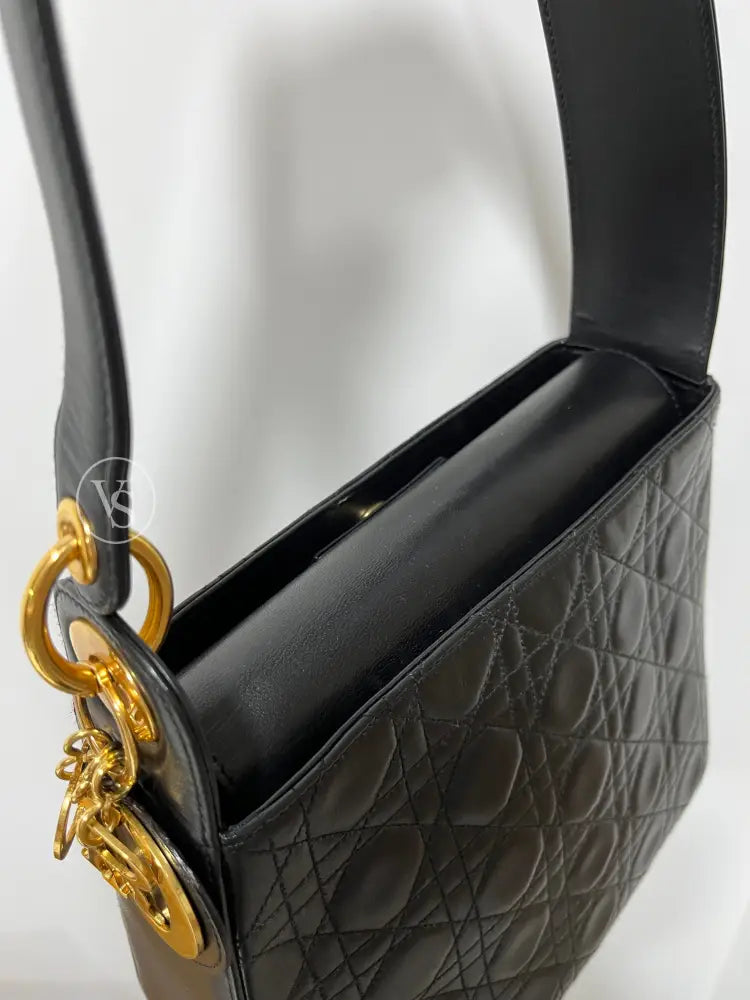 Dior Black Lambskin Cannage Hobo Tote Shoulder Bag