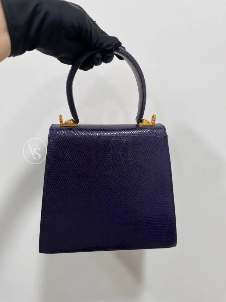 Ferragamo Purple Violet Lizard Leather Gancini Kelly Two - Way Handle Shoulder Bag