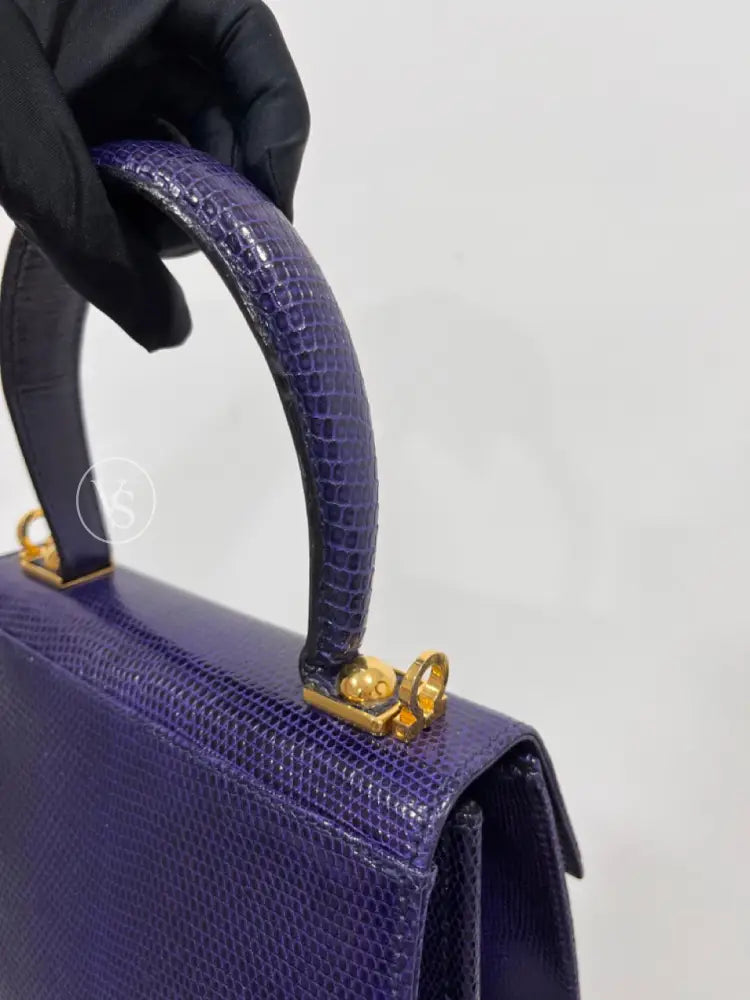 Ferragamo Purple Violet Lizard Leather Gancini Kelly Two - Way Handle Shoulder Bag