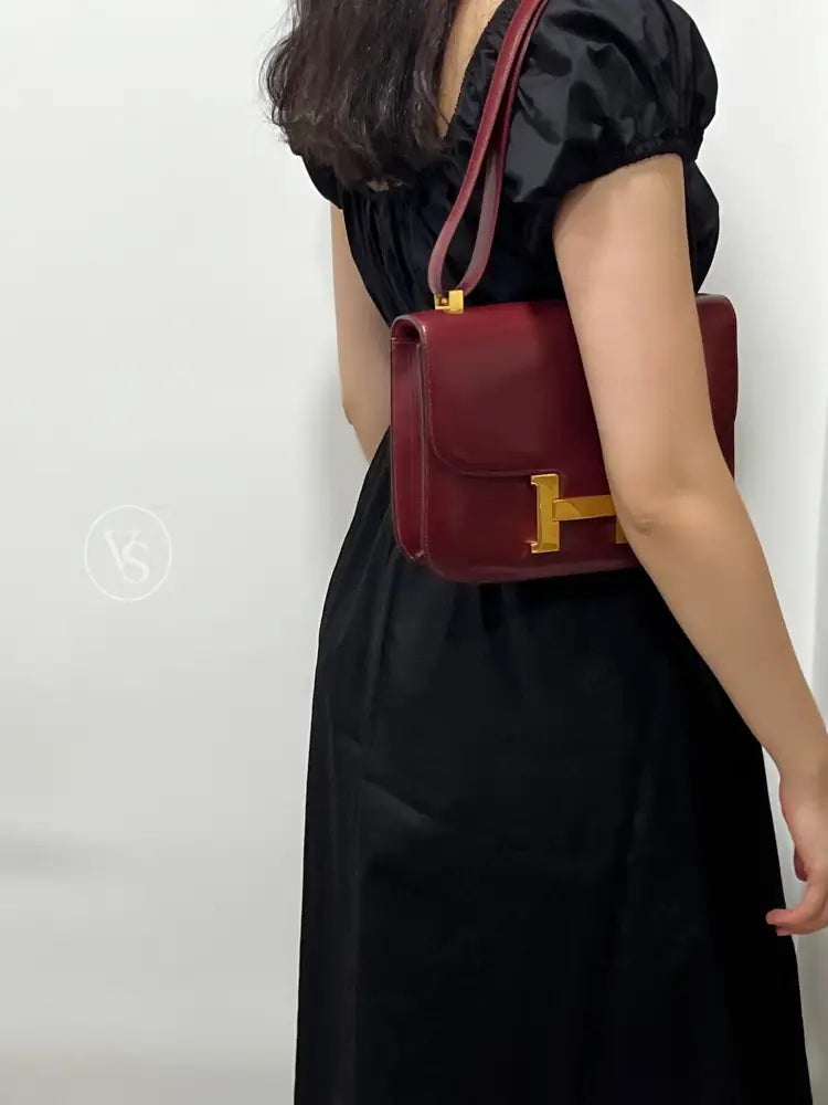 Hermes 1972 Rouge H Burgundy Box Calf Constance 23 Shoulder Bag