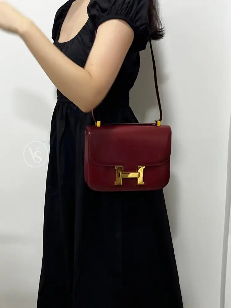 Hermes 1972 Rouge H Burgundy Box Calf Constance 23 Shoulder Bag