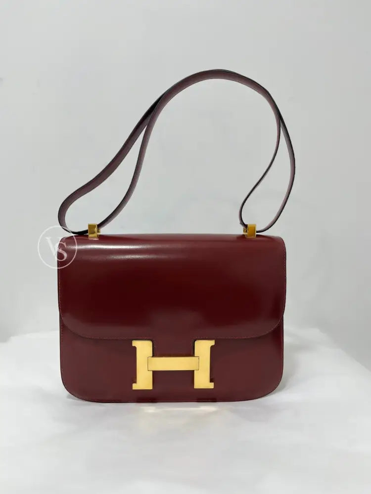 Hermes 1972 Rouge H Burgundy Box Calf Constance 23 Shoulder Bag