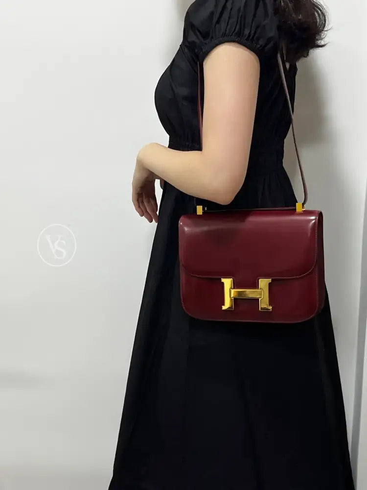 Hermes 1972 Rouge H Burgundy Box Calf Constance 23 Shoulder Bag