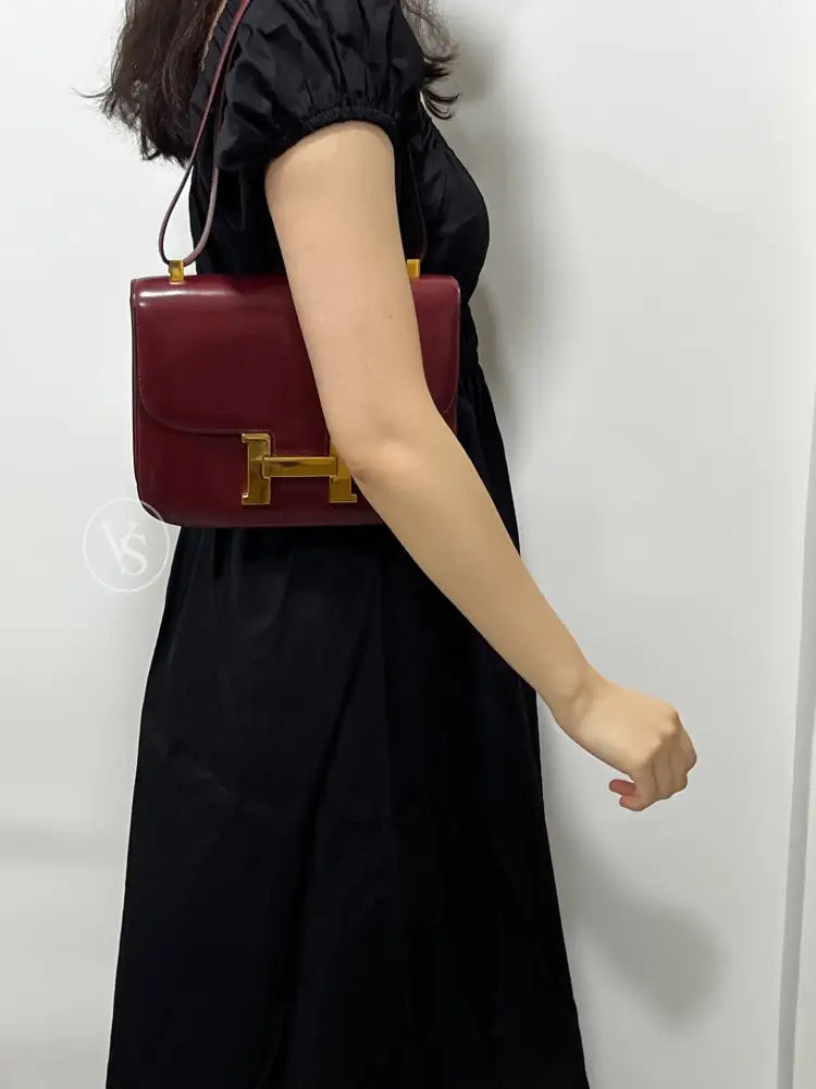 Hermes 1972 Rouge H Burgundy Box Calf Constance 23 Shoulder Bag