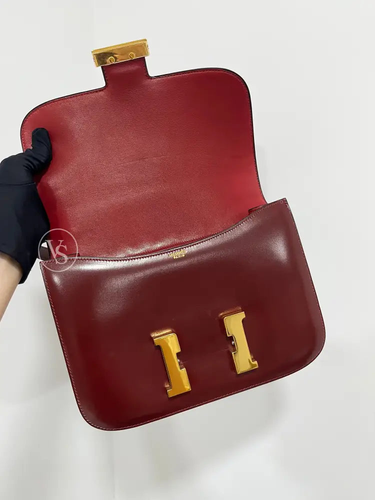 Hermes 1972 Rouge H Burgundy Box Calf Constance 23 Shoulder Bag